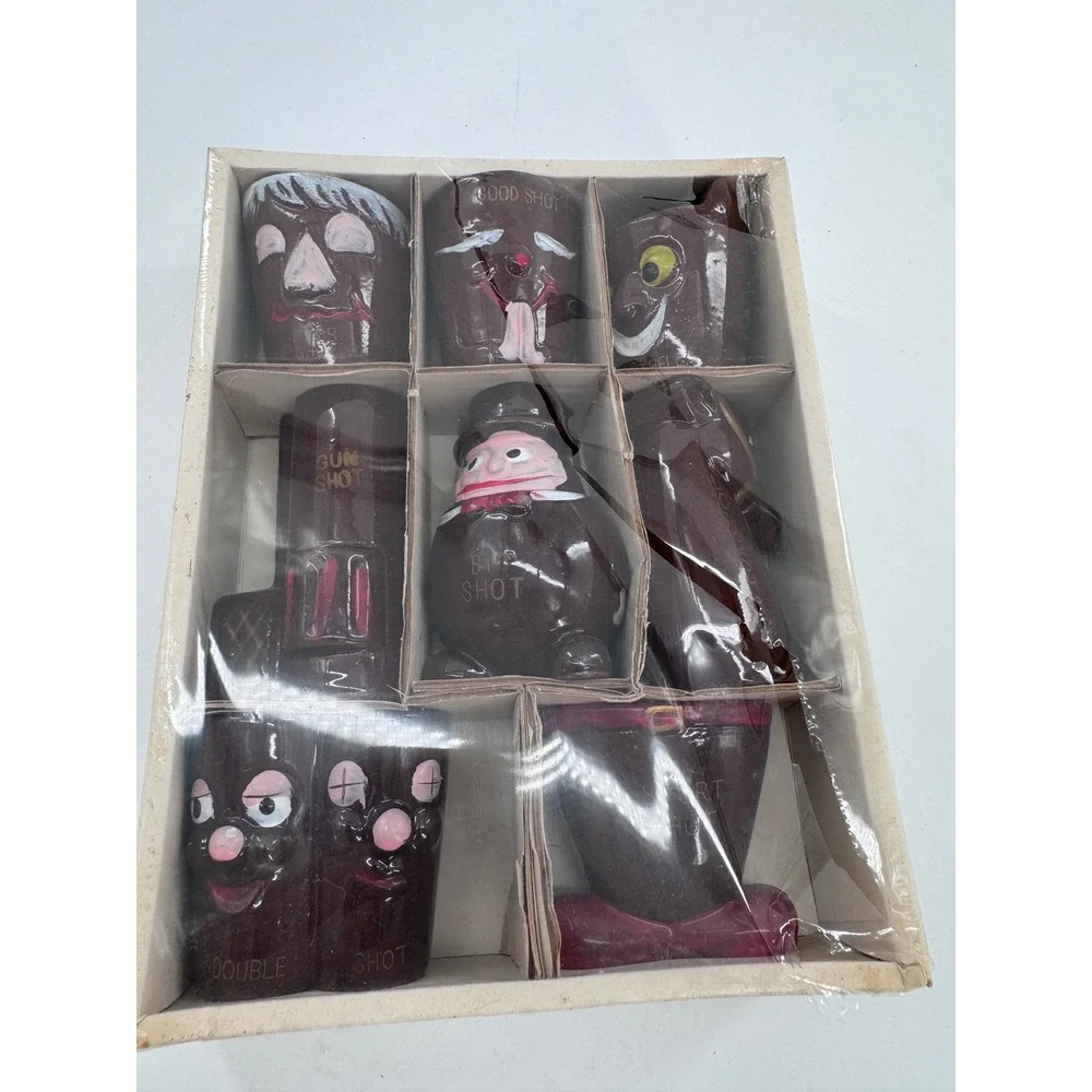 Apex Quality Japan Vintage Bar Jigger Set Brown Ceramic Novelty 8pc Box New‎